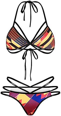 Royalove Women's Sexy African Printed Halter 3 String Metallic 2PCS Bikini Swimsuit