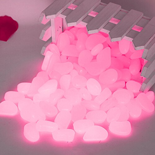 300pcs Glow in the dark Garden Pebbles, Gardening Luminous Glow Stones Outdoor Decor Glowing Water Fish Tank Gravel (Pink) - Thumbnail 3