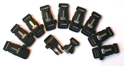 X-Cords Paracord Fire Starter Buckle Flint Buckle Whistle Buckle Combo Fits all Paracord 550 750 and 850 Cord Make Your Own Paracord Bracelet (10 Fire Starter Buckles)