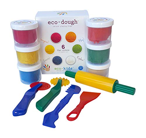 Natural Playing Dough in 6 Bright Colors With Sturdy 5 Piece Clay Tool Set
