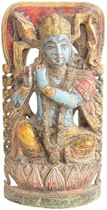 Shrinath Handicrafts Antique Wooden Lord Krishna Statue Hindu God Sculpture Idol Murti Home décor