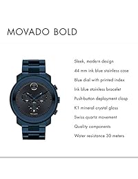 Movado Bold - Reloj de pulsera para hombre, metal, cronógrafo, PVD, con esfera de índice impresa, color azul (modelo 3600279)