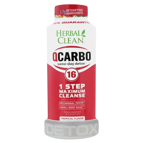 Herbal Clean QCarbo16 Same-Day Premium Detox Drink, Tropical Flavor, 16 Fl Oz