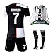 NTauthentic Juventus 7 Ronaldo Shirt Home Soccer Shirt for Kids/Youth with Socks & Shorts & Gym Bag 19-20 Season Black/White