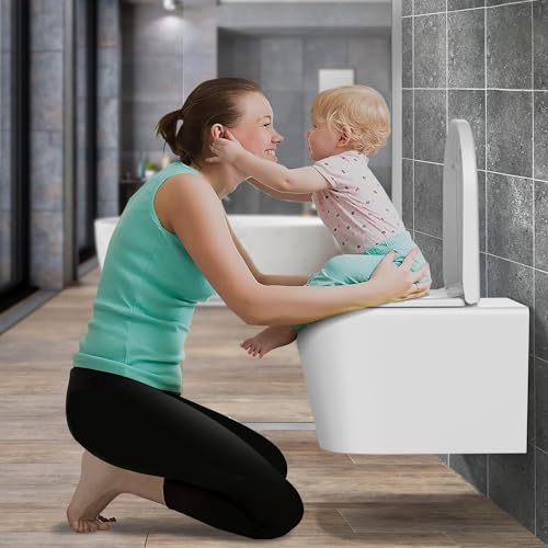 TERRIFI 2-in-1 Elongated Toilet Seat, Family Toilet Seat with Child Seat Built-in, Training Toilet Seat for Toddlers, Soft Close& Quick Release Function, for Adult and Child