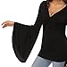 Fancyqube Women's Sexy V-Neck Twist Knot Front Long Bell Sleeve Blouse Tops Black XL