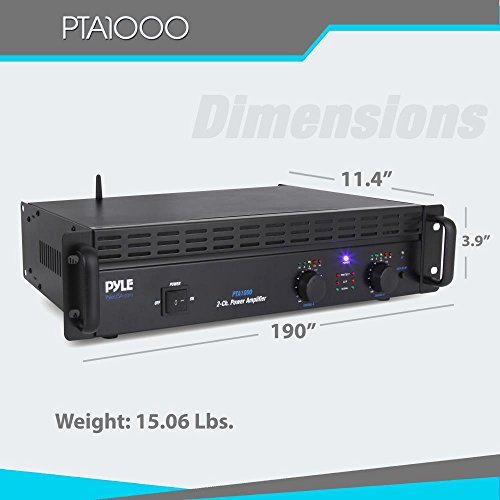 Pyle Pro Professional Audio Bluetooth Power Amplifier, 2-Channel Rack Mount Bridgeable, LED Indicators, Shockproof Binding Posts, Cooling Fans 1000 Watt  (PTA1000)