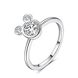 ERLUER Women's Mickey Shape Rings Sterling Silver Plated Cubic Zirconia Mouse Ring For Women Girl Party Jewelry (6)