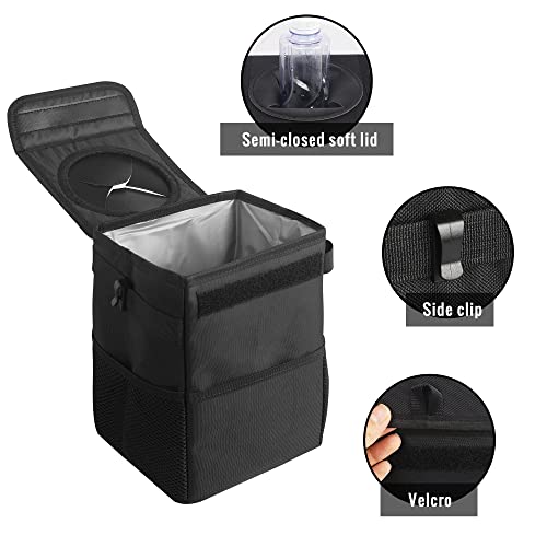 Jizfmion Car Trash Can Collapsible Waterproof and Leak-Proof Liner Washable Car Garbage Can Hanging in The Car Front Headrest and Behind The Console Use(Small)