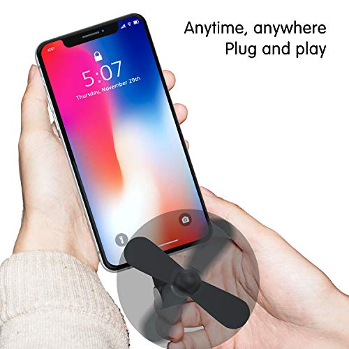 iUKUS Mini Phone Fan, [180 Rotating] Portable Mini Cooler Mobile Phone Fan Compatible with iPhone XS/XR/X/8/8+/7/7+/6, iPad, iPod (Black)