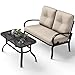 Giantex 2 Pcs Patio Loveseat with Coffee Table Outdoor Bench with Cushion and Metal Frame, Loveseat Furniture Set Sofa for Garden, Yard, Patio or Poolside