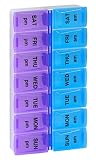 Pill Organizer Box with Snap Lids| 7-day AM/PM | Larger Compartments for Bigger Pills (Blue/Purple)