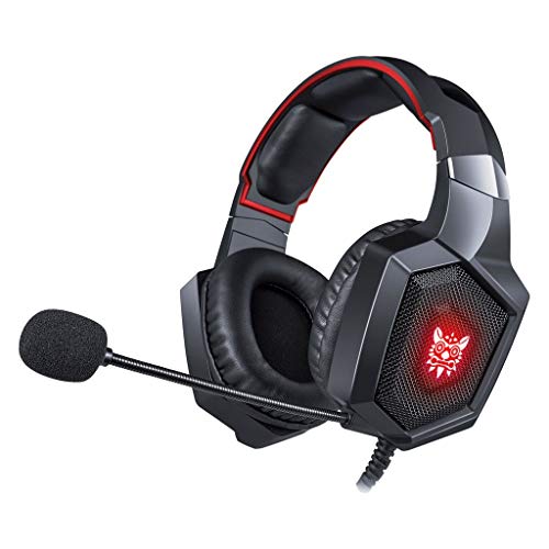 yuemizi ONIKUMA K8 Gaming Headset Stereo Gaming Noise-cancelling Wired Headset Noise Cancelling Micphone LED Light (Red)