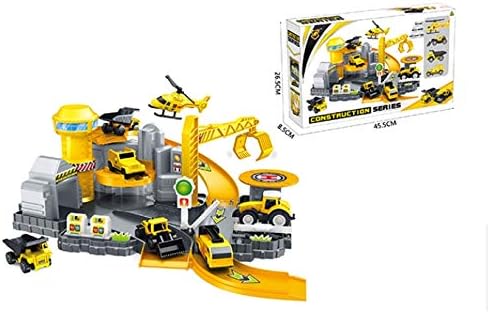Construction Vehicle Factory Garage Play Multi-Piece Children’s Toy Set, Variety of Cars, Helicopter, and More