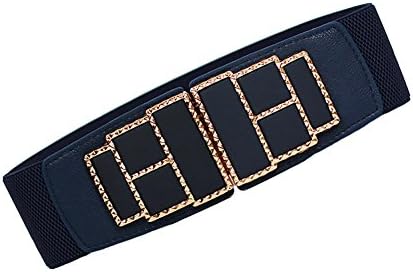 BAIMIL Women's Extra-wide Metal Belt Girdle Fashion Accessories Elastic Belt Dark Blue