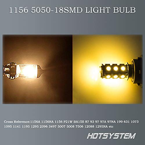 HOTSYSTEM 1156 1141 LED Light Bulbs DC12V P21W BA15S 18-5050SMD for Car RV SUV Camper Trailer Trunk Interior Reversing Backup Tail Turn Signal Corner Parking Side Marker Lights(Warm White,Pack of 6)