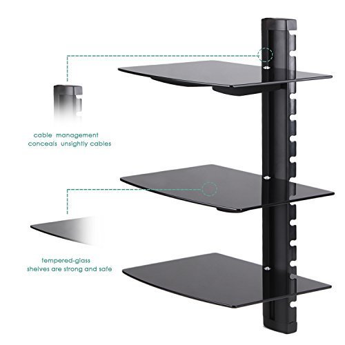 Amzdeal Floating Wall Mounted Shelf Bracket Stand for DVD Players/Cable Boxes/Games Consoles/TV Accessories, 3 Shelf
