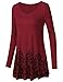 Lotusmile Womens Basic Floral Print Flow Top, Long Sleeve Round Neck A Line Sandy Fabric (Large, Wine)