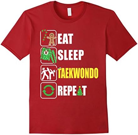 Mens Eat Sleep Taekwondo Repeat Tshirt Funny Merry Xmas Taekwondo Large Cranberry