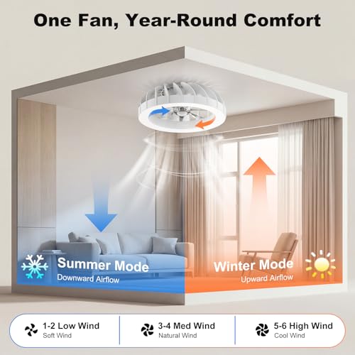 Ateroll Ceiling Fan with Lighting, Diameter 46 cm, RGB Ceiling Fan with Light and Remote Control, 6 Wind Levels, 3000 K - 6500 K, Dimmable LED, Quiet Timer, Ceiling Light with Fan for Bedroom, Living