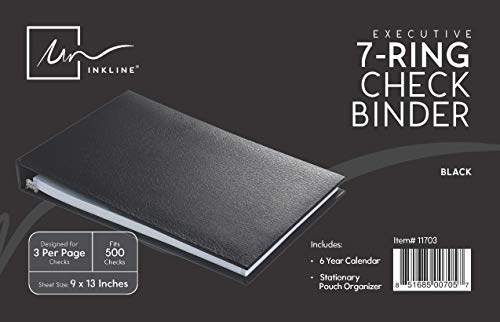 Executive 7 Ring Check Binder, 500 Check Capacity, for 9x13 Inch Sheets, with 6 Year Calendar Organizer, Sleek Business Design, Premium Quality - Black (11703) - Thumbnail 6