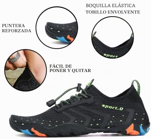 Escarpines Hombre Mujer Zapatillas de Agua Antideslizantes Zapatos de Agua Secado Rápido Zapatillas Playa Calzado para Natacion Surf Acuaticas Piscina St.1 Negro Gr.42 EU