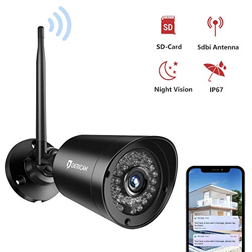 Dericam WiFi Outdoor Security Camera 1080P@30fps Full HD Wi-Fi Bullet Camera, with Powerful 4db Enhanced Wi-Fi Antenna, External SD Card Slot Available and Up to 128GB, B2, Black