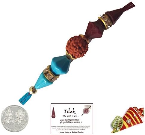 Bedazzling Rudraksh Rakhi with Laxmi Ganesh Coin