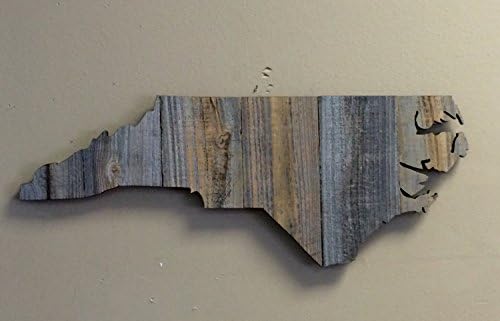 North Carolina State Shape Rustic Wood Sign Hanger 22" x 8 1/2" Add a Rusty Star or Personalize Cutout for Wedding Guestbook