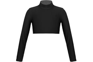 YOOJIA Kids Girls Sportswear Athletic Long Sleeve Stretch Short Mock Neck T-Shirt Crop Top Workout Yoga Activewear