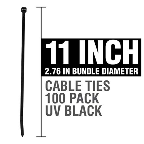 Cambridge Cable Ties Zip Ties 11 Inch 75 Lb Standard Duty 100 Pieces UV Black UL Listed Contractor Quality Industrial Strength
