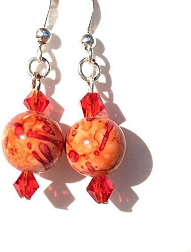 Orange and Red Painted Beads and Swarovski Crystals