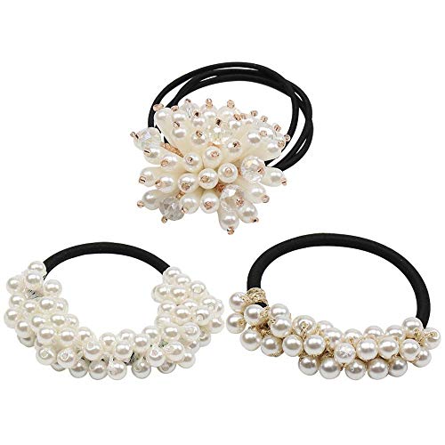 3Pcs Women Pearl Hair Ring Fashion rhinestone Hair Ties Ropes Elastic Bracelet Ponytail Holder Hair Accessories