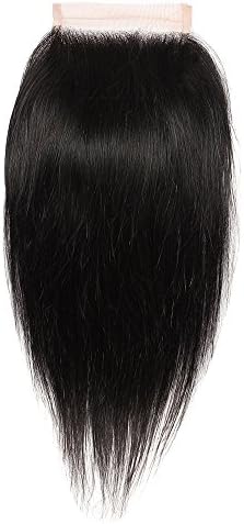 Rosette Hair Free Part Straight Lace Top Closure Bleached Knots, 100% Virgin Remy Human Hair with Unprocessed Natural Black Color, Size 8" to 20" (Straight -14", Free Part)
