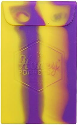 5 - Honey Pockets Platinum Cured Nonstick Silicone Dab Oil Wax Wallet Pouch - Purple / Yellow