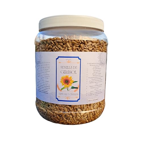ARIAZU Semilla de Girasol 1 kg sin cascara pelada cruda Pepita de Girasol envase de plastico Reusable