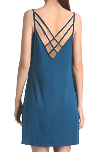 Cherislpy Women's Cute Criss Cross Back Nightdress Loose Hollow Out Camisole Sleepwear(Navy Blue,XL)