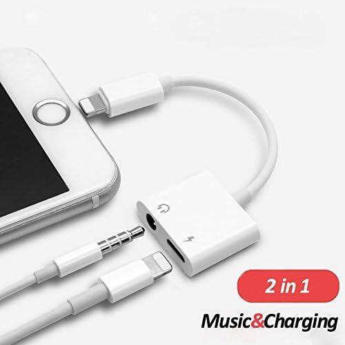 iPhone Headphone Adapter, Dual Lightning & Spliter 2 in 1 Aux Headphone Jack & Charge Cable Adapter, 3.5mm Lightning Adapter for iPhone7/7Plus/8/8Plus/X, Support iOS 11 and earlier iOS
