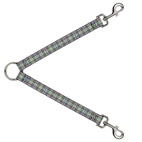 Buckle-Down Dog Leash Splitter Plaid Gray Multi Neon 1 Foot Long 1 Inch Wide
