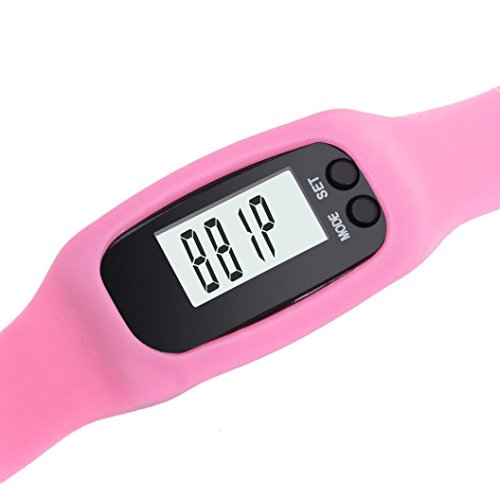 VoberryÂ® Digital LCD Pedometer Run Step Walking Distance Calorie Counter Watch Bracelet (Pink)