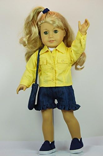 Yellow &amp; Denim 6 pc Outfit includes Shoes and fits 18 inch American Girl dolls.
