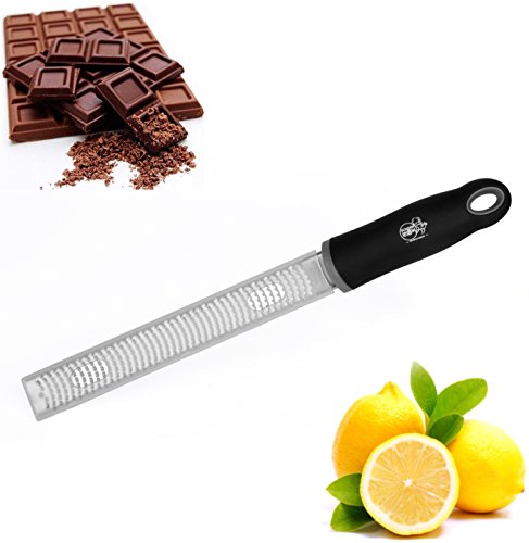 Stainless Steel Citrus Zester & Hand Safe Guard – Lemon, Orange & Lime Grater With Silicone Handle, Cover & A Finger Protector – Grate Cheese, Chocolate, Ginger, Garlic, Coconut, Onions & Potatoes
