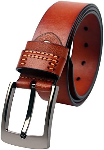HNBYFS Men's 38mm 100% Leather Buckle Closure Belts Size 32-34 US Orange