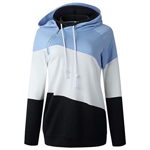 Goddesslili Blouses for Women Fashion 2019, Beautiful Patchwork Print Long Sleeve Hoodies Pullover Tops Blouse for Girls College Student, Back to School Supplies, Blue/Grey