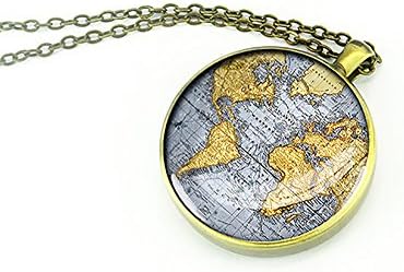 Handmade 1829 vintage World map necklace pendant gift for mother sister friend