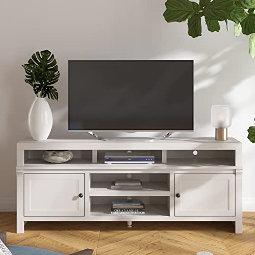 Bridgevine Home Modern White TV Stand for 75 inch TV, Fully Assembled Entertainment Center