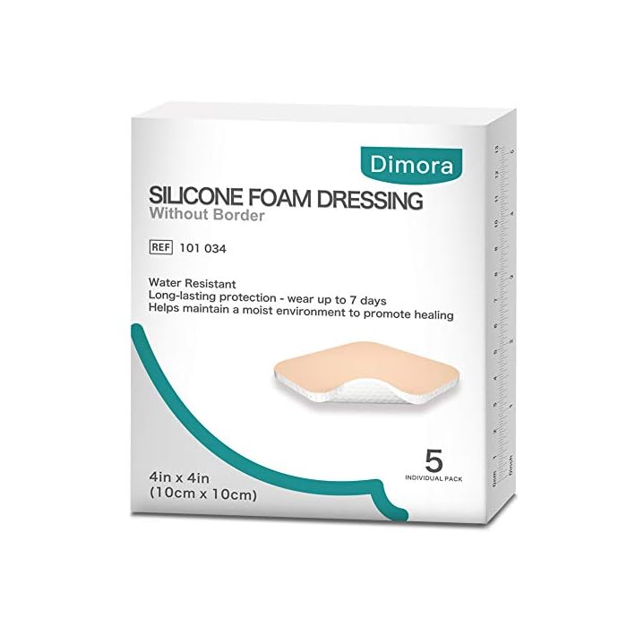 Silicone Adhesive Foam Dressing Without Border Waterproof 4"x 4"(10 cm x 10 cm) Pack of 5 Foam Dressing for Wound Care