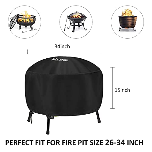 MALNEOO Fire Pit Cover Round Fits 28/30/32/34 Inch Fire Bowl, Heavy Duty 420D Polyester with Thick PVC Coating, Full Coverage Patio Outdoor Waterproof, Dustproof FirePit Covers, 34\