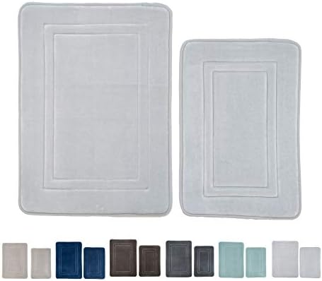 Home Beyond 2-Piece Set Memory Foam Bath Mat Rug Absorbent Bathroom Non-Slip Back Machine Washable, 28" X 20", 24" X 16", Silver