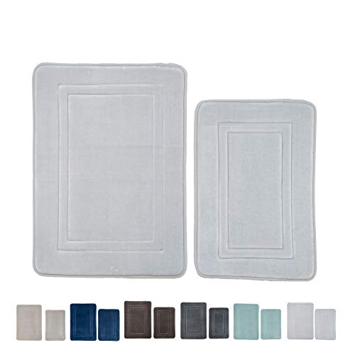 Home Beyond 2-Piece Set Memory Foam Bath Mat Rug Absorbent Bathroom Non-Slip Back Machine Washable, 28" X 20", 24" X 16", Silver